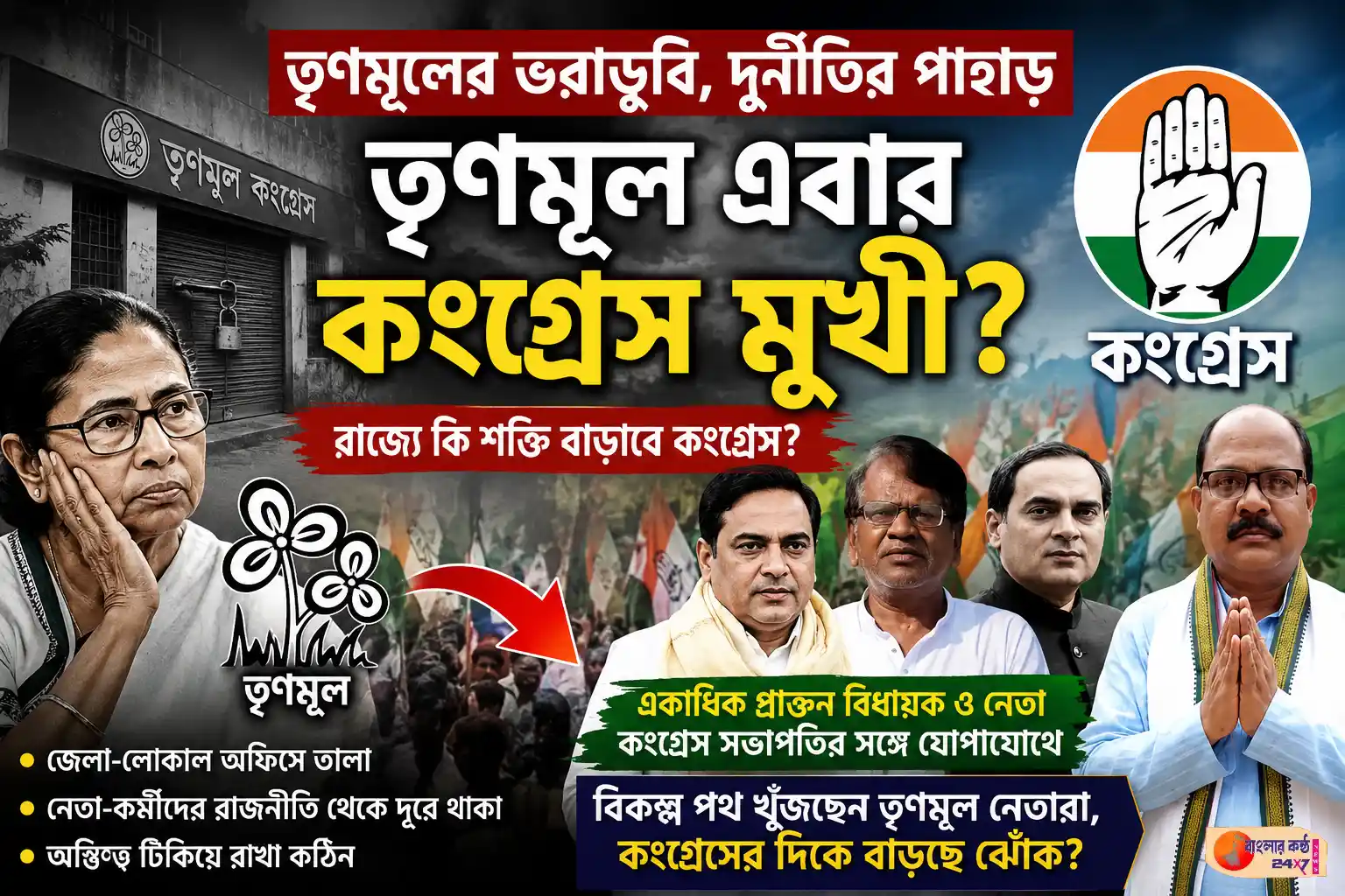 তৃণমূল এবার কংগ্রেস মুখী! বিজেপি নয়, কংগ্রেসেই ভরসা তৃণমূল নেতাদের! - Featured News Image