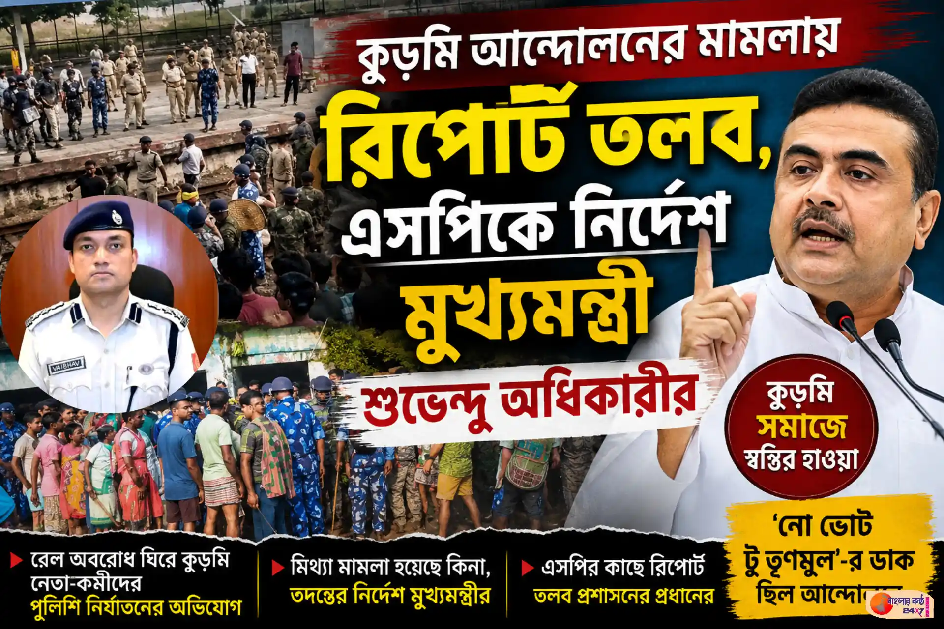রেল অবরোধ ঘিরে কুড়মি নেতা-কর্মীদের বিরুদ্ধে ‘মিথ্যা মামলা’! তদন্তের নির্দেশ মুখ্যমন্ত্রী শুভেন্দু অধিকারীর - Featured News Image