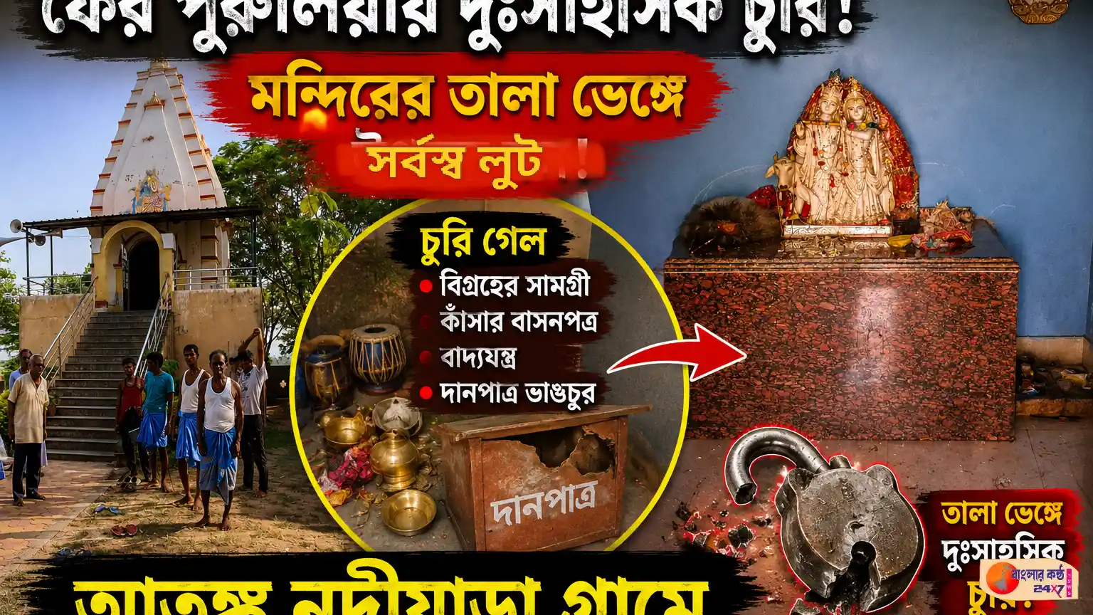 ফের পুরুলিয়ায় দুঃসাহসিক চুরির ঘটনা, এবার মন্দিরের তালা ভেঙে লুট — আতঙ্ক নদীয়াড়া গ্রামে - Featured News Image