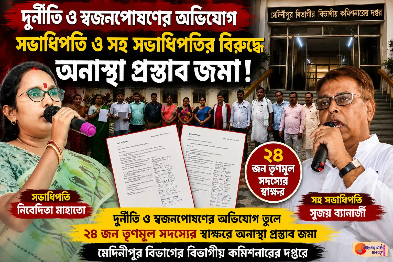 দুর্নীতি ও স্বজনপোষণের অভিযোগে পুরুলিয়া জেলা পরিষদের সভাধিপতি ও সহ-সভাধিপতির বিরুদ্ধে অনাস্থা, ২৪ তৃণমূল সদস্যের স্বাক্ষরে প্রস্তাব জমা - Featured News Image