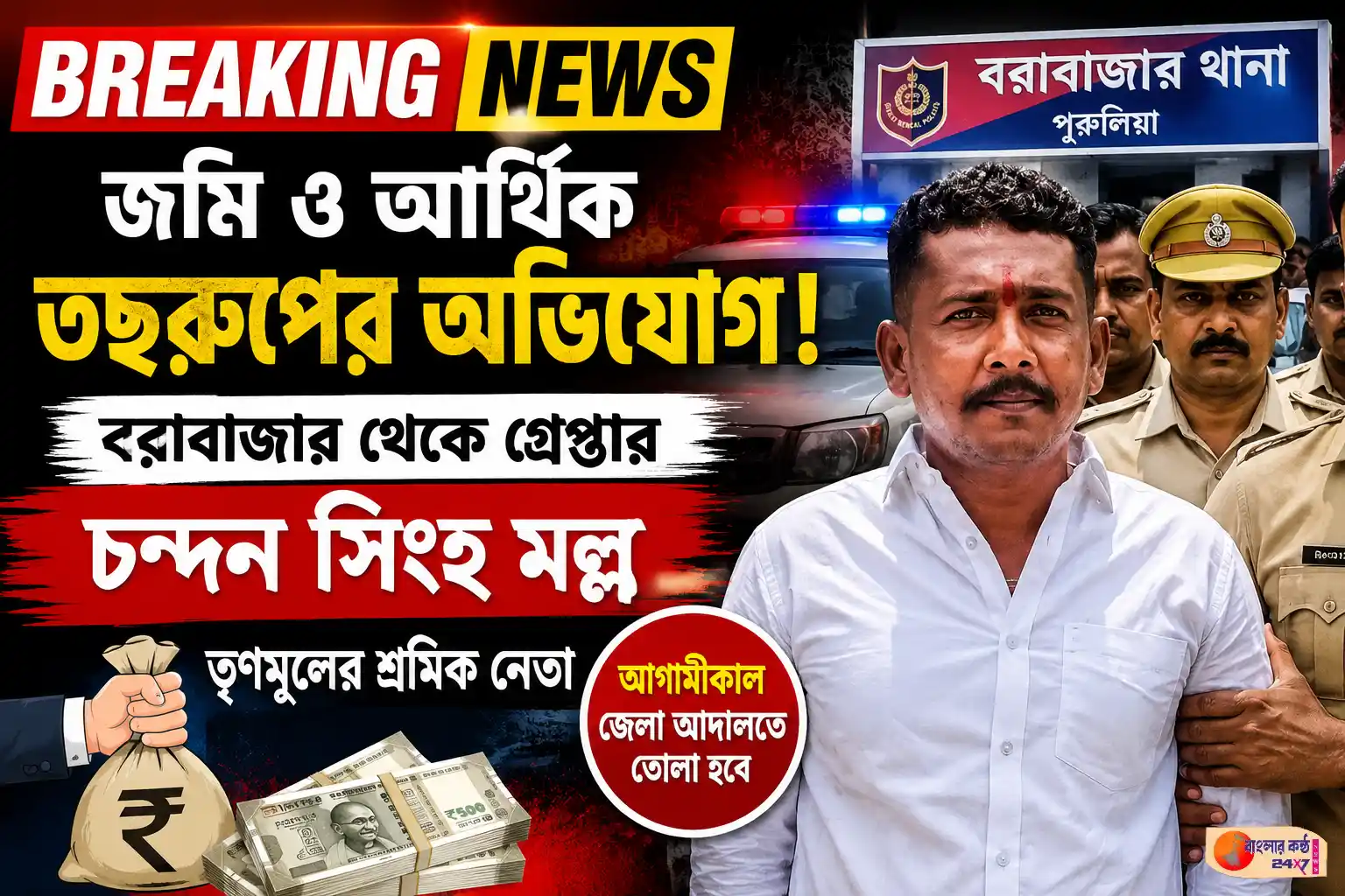 জমি ও আর্থিক প্রতারণার অভিযোগে বরাবাজার থেকে গ্রেপ্তার তৃণমূলের শ্রমিক নেতা চন্দন সিংহ মল্ল - Featured News Image
